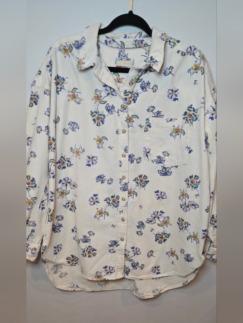 Anthropologie Pilcro Floral Oxford Tunic Button Up Cotton Linen Women's Large - Picture 2 of 6